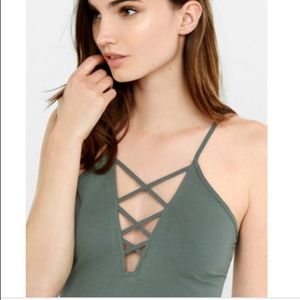 Express olive green lace up tank